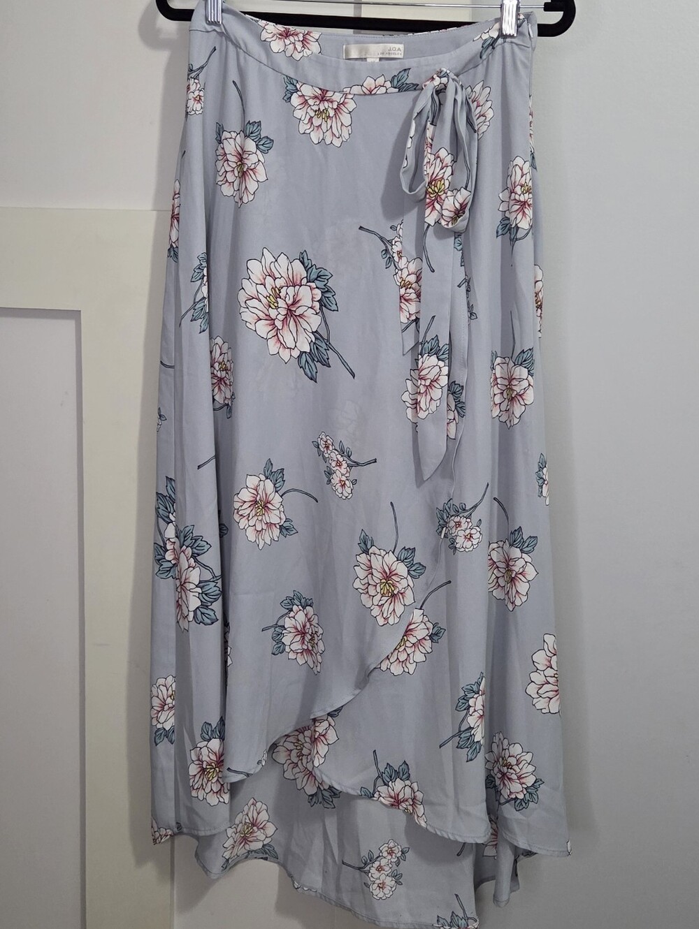 J.O.A. Light Blue Floral High-Low Faux Wrap Skirt